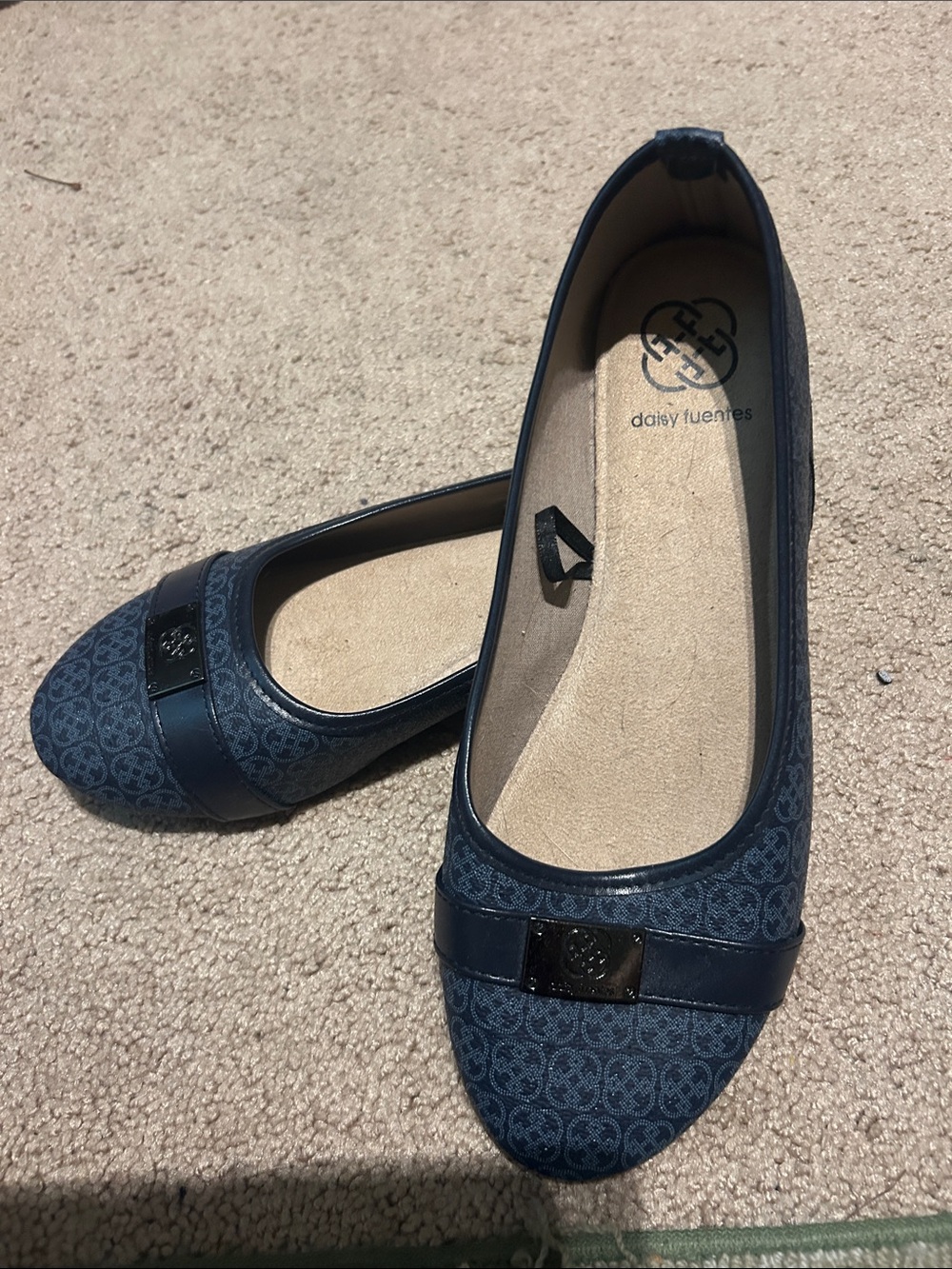 Daisy Fuentes Navy Patterned Logo Ballet Flats